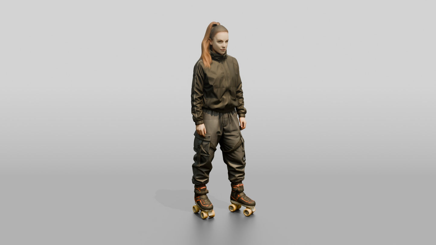 Roller Skater Woman in Track Jacket
