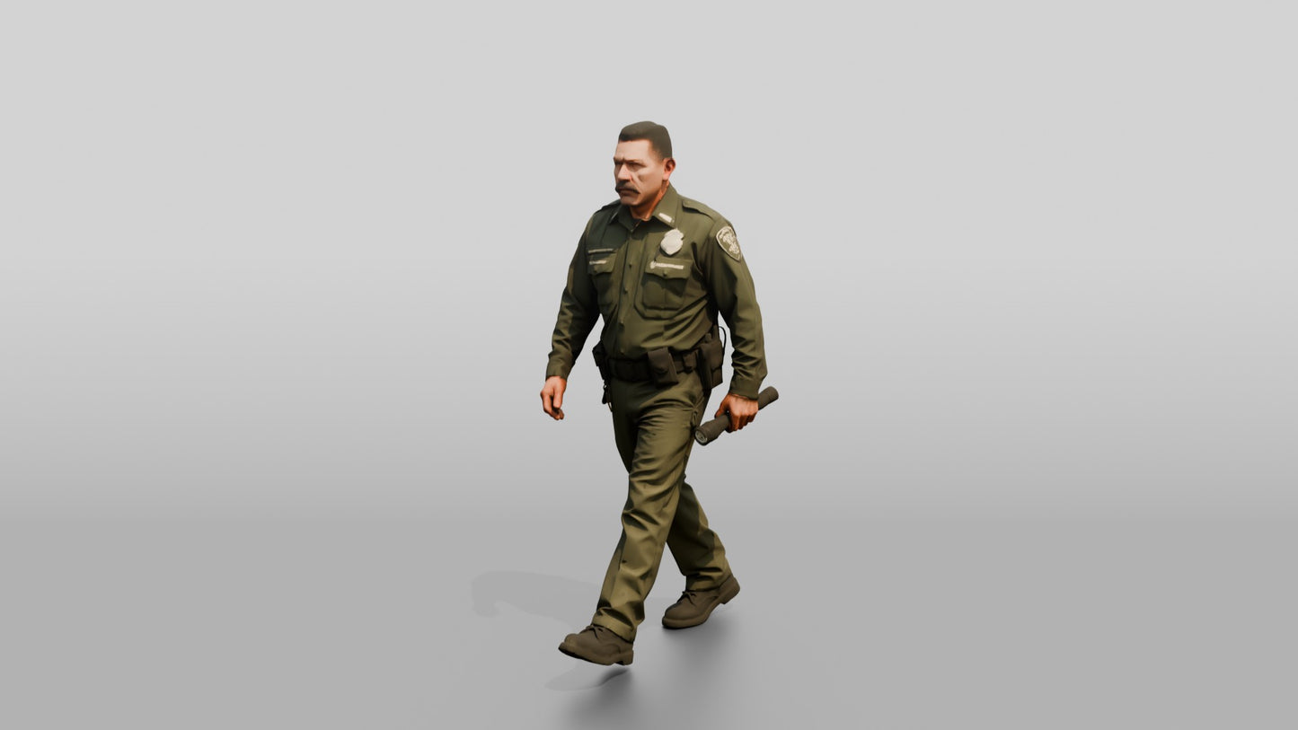 Latino Male Guard in a Dark Green Guard Uniform