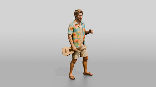 Beach Hippie with a Ukulele - 3D character model, view 1