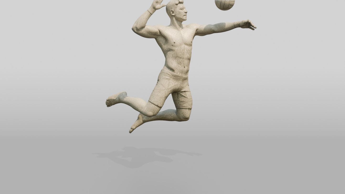 Latino Man Leaping in Beach Volleyball Pose
