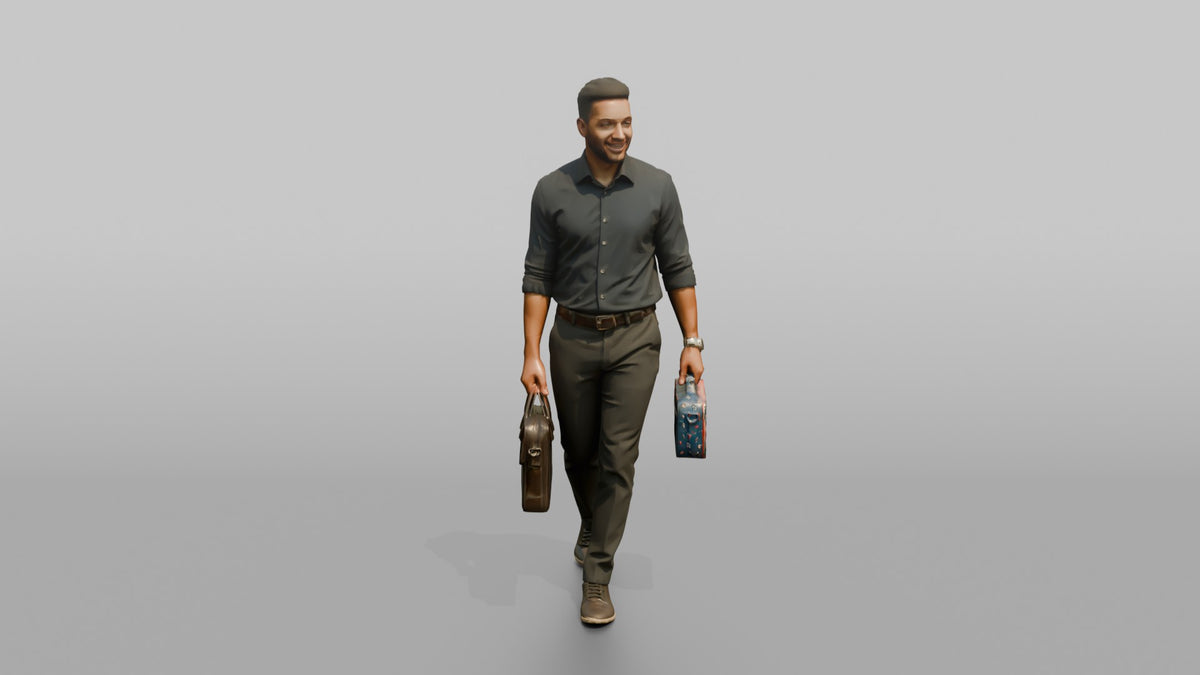 Father Carrying A Briefcase In One Hand And A Lunchbox In The Other - 3D character model, view 5