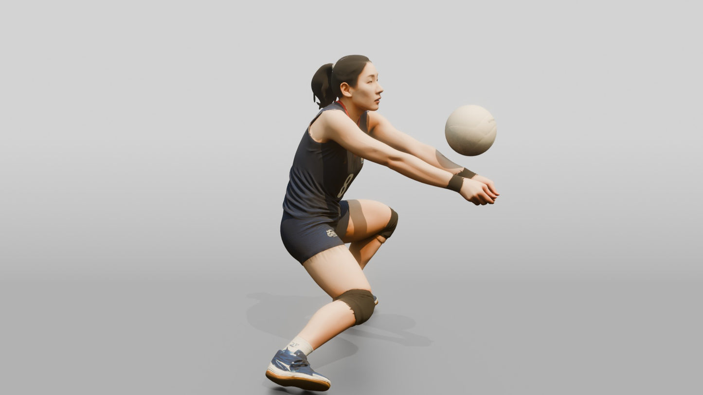 East Asian Female Volleyball Player in Navy Blue Jersey