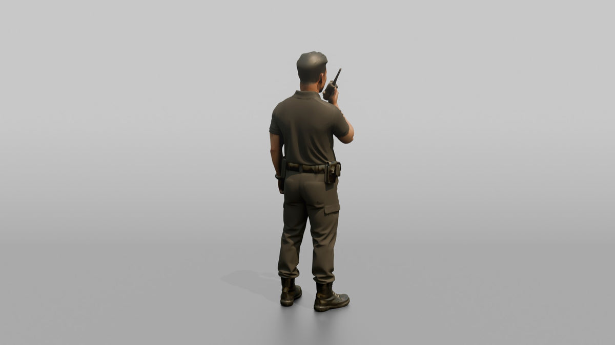Door Staff Man Holding A Two-way Radio To The Mouth - 3D character model, view 3