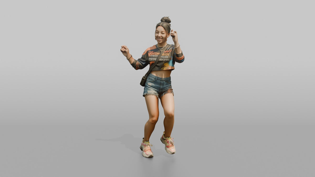 Patron Woman Dancing In Platform Sneakers, Colorful Urban Streetwear - 3D character model, view 5