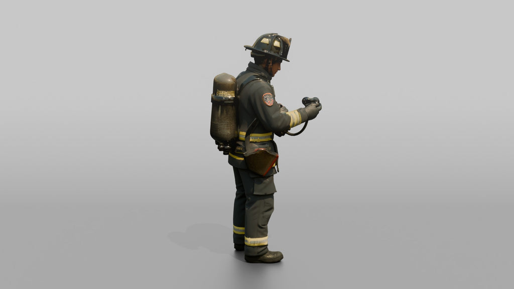 Firefighter Man Checking His Oxygen Gauge Pressures