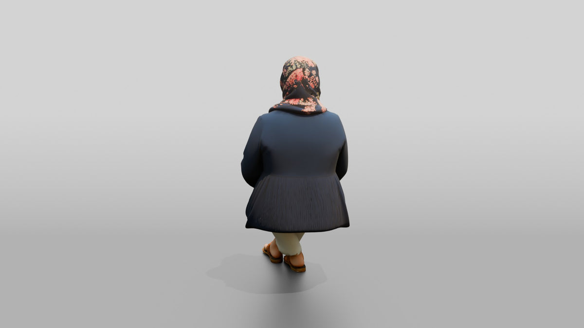 Plus-Size Middle-Aged Persian Woman in Floral Hijab - 3D character model, view 3