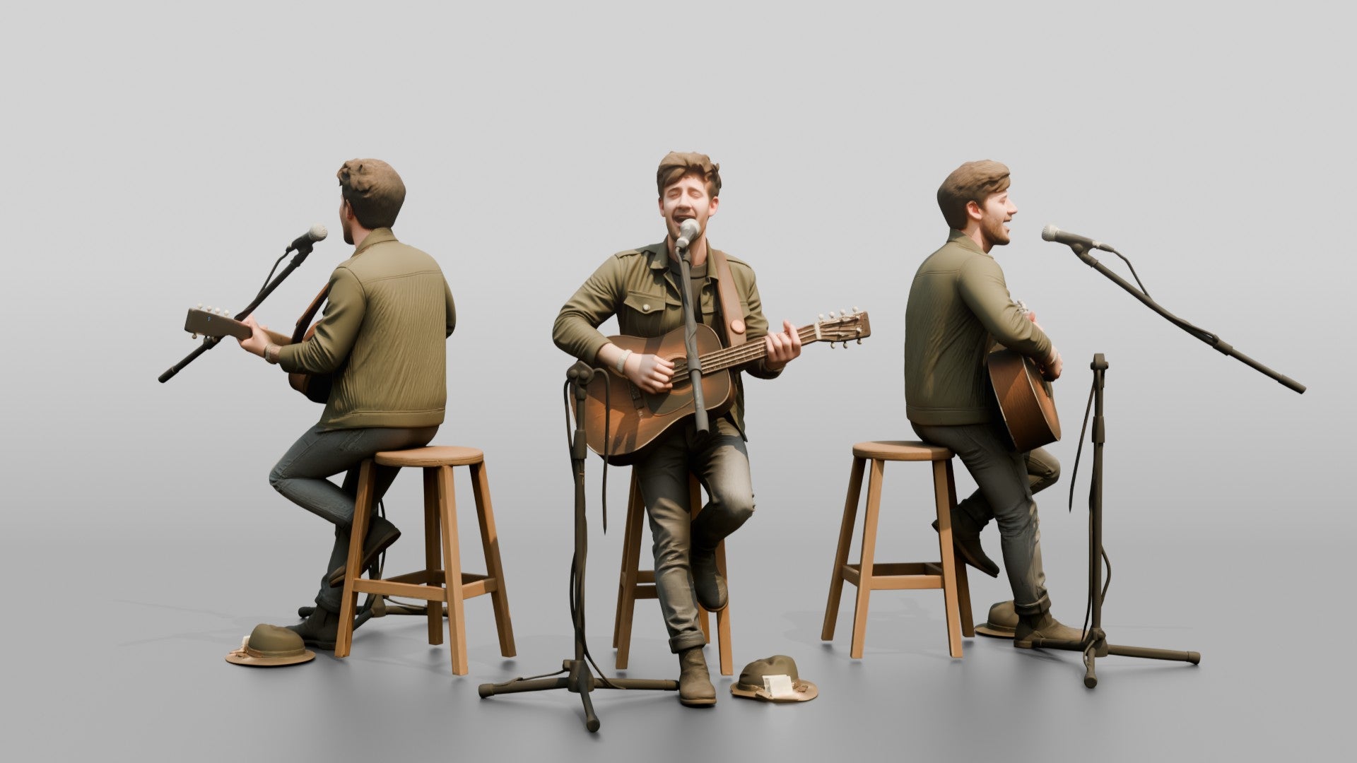 Street Busker Playing Acoustic Guitar