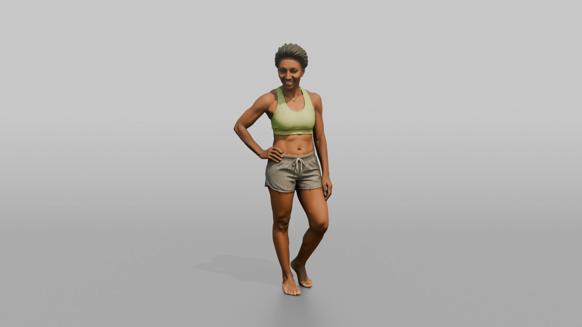 Physique Model Woman Standing In A Relaxed Athletic Stance, Hand On Hip - 3D character model, view 5