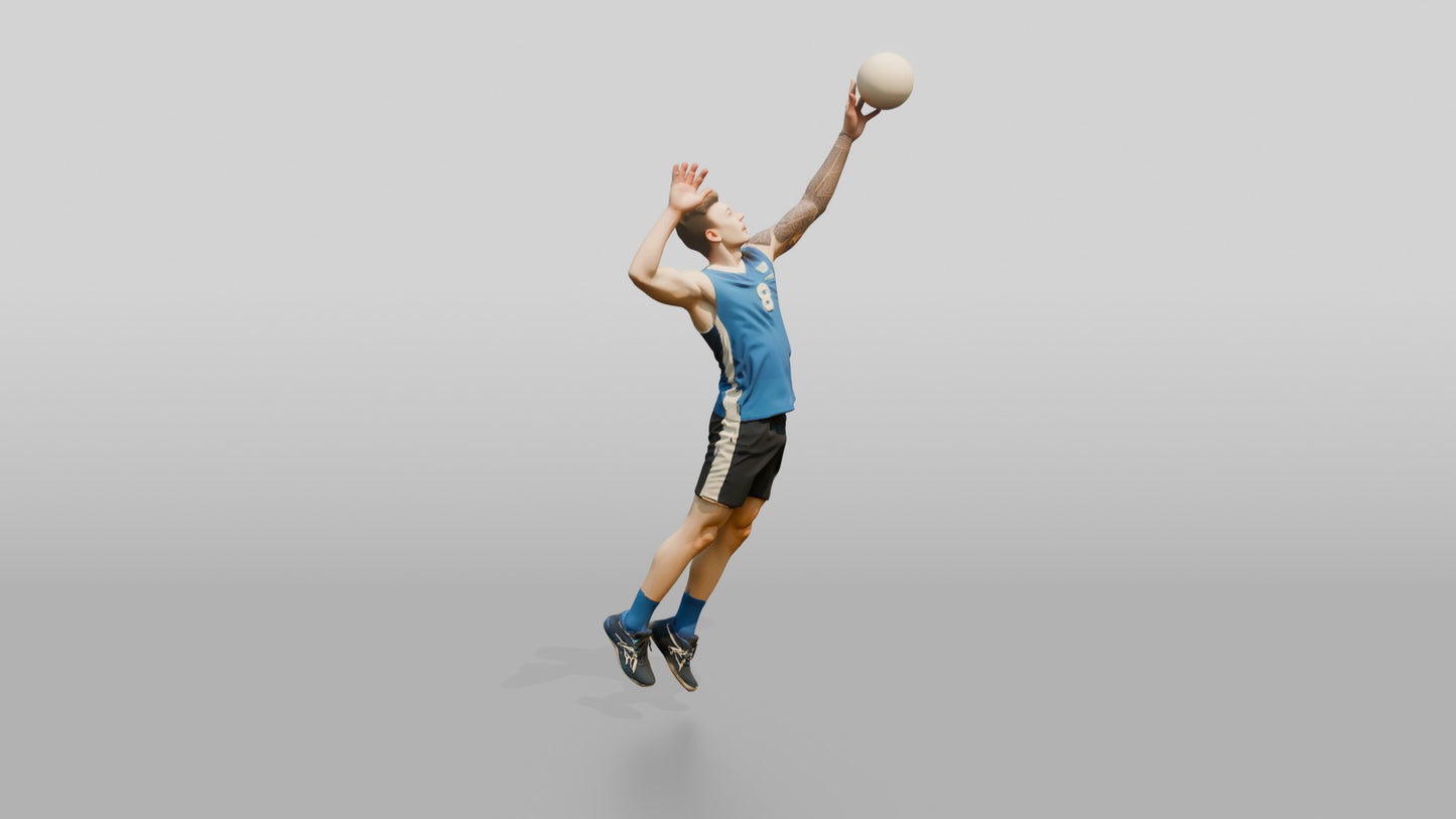 Caucasian Male Volleyball Player in Blue Jersey