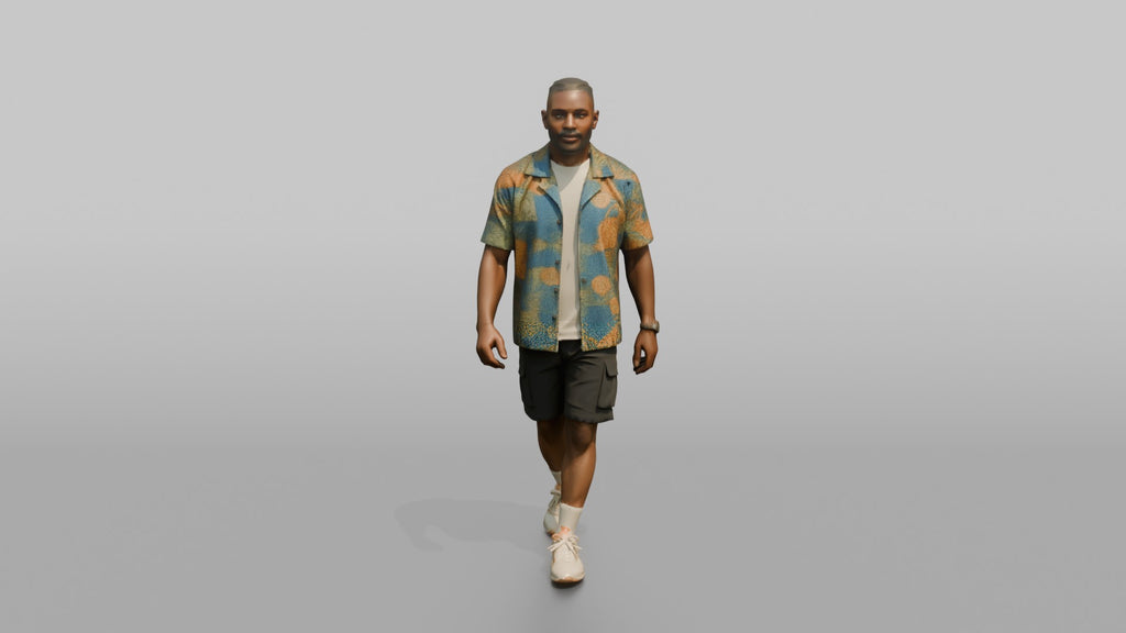 African Man in Ankara Print Shirt and Cargo Shorts