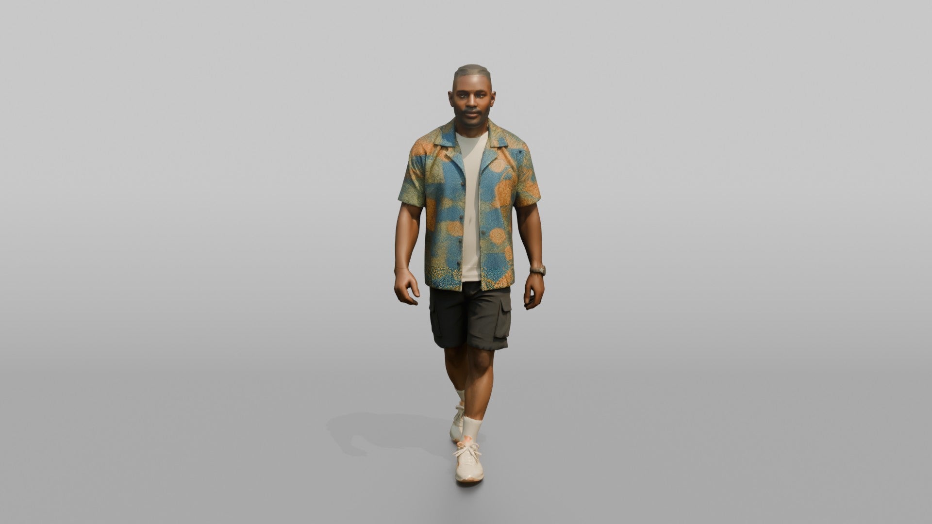 African Man in Ankara Print Shirt and Cargo Shorts