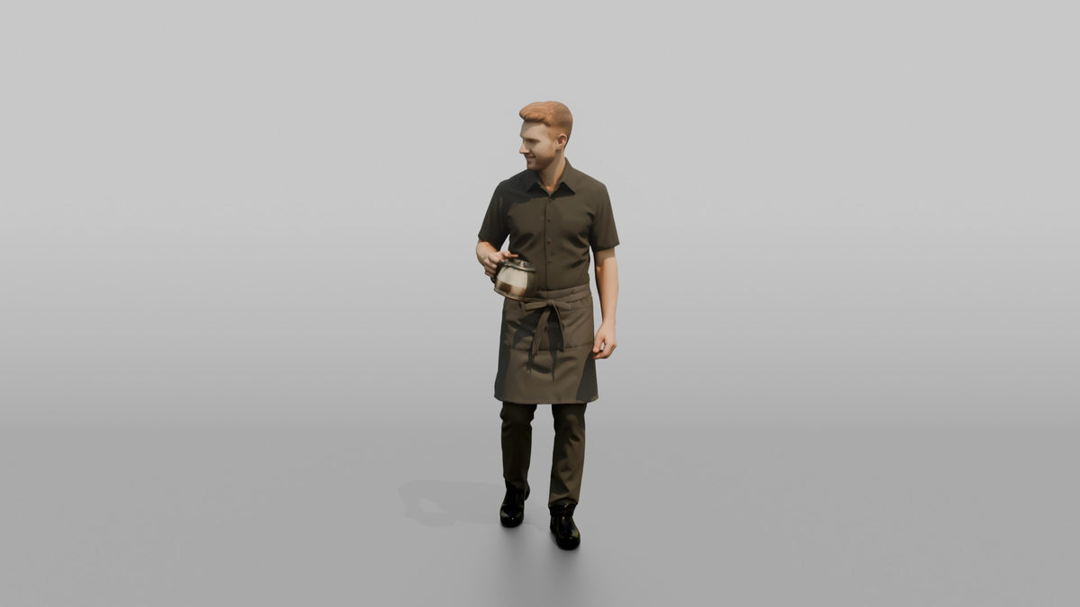 Server Man Carrying A Coffee Pot In One Hand - 3D character model, view 4