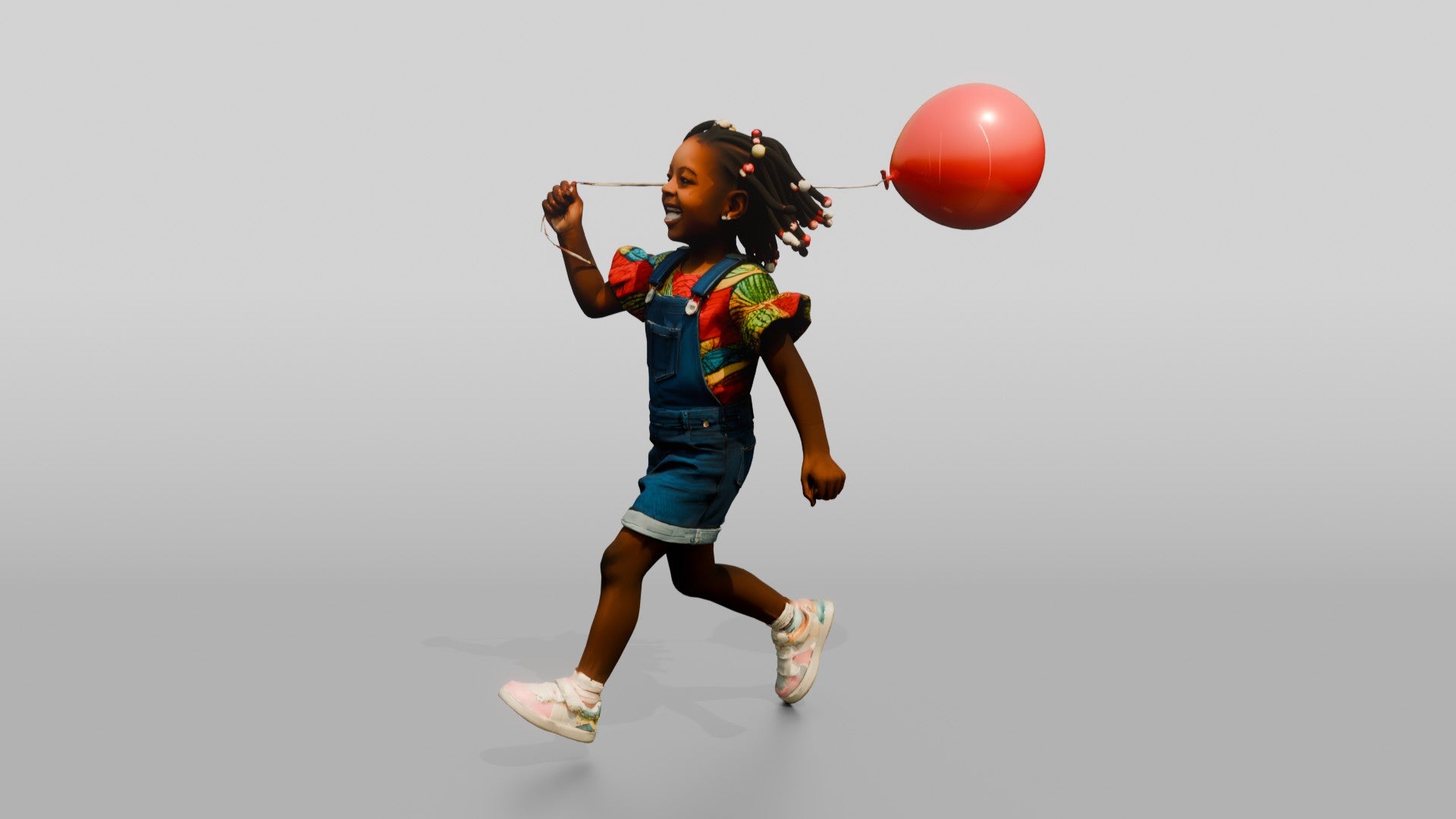 African Girl Running with a Red Balloon