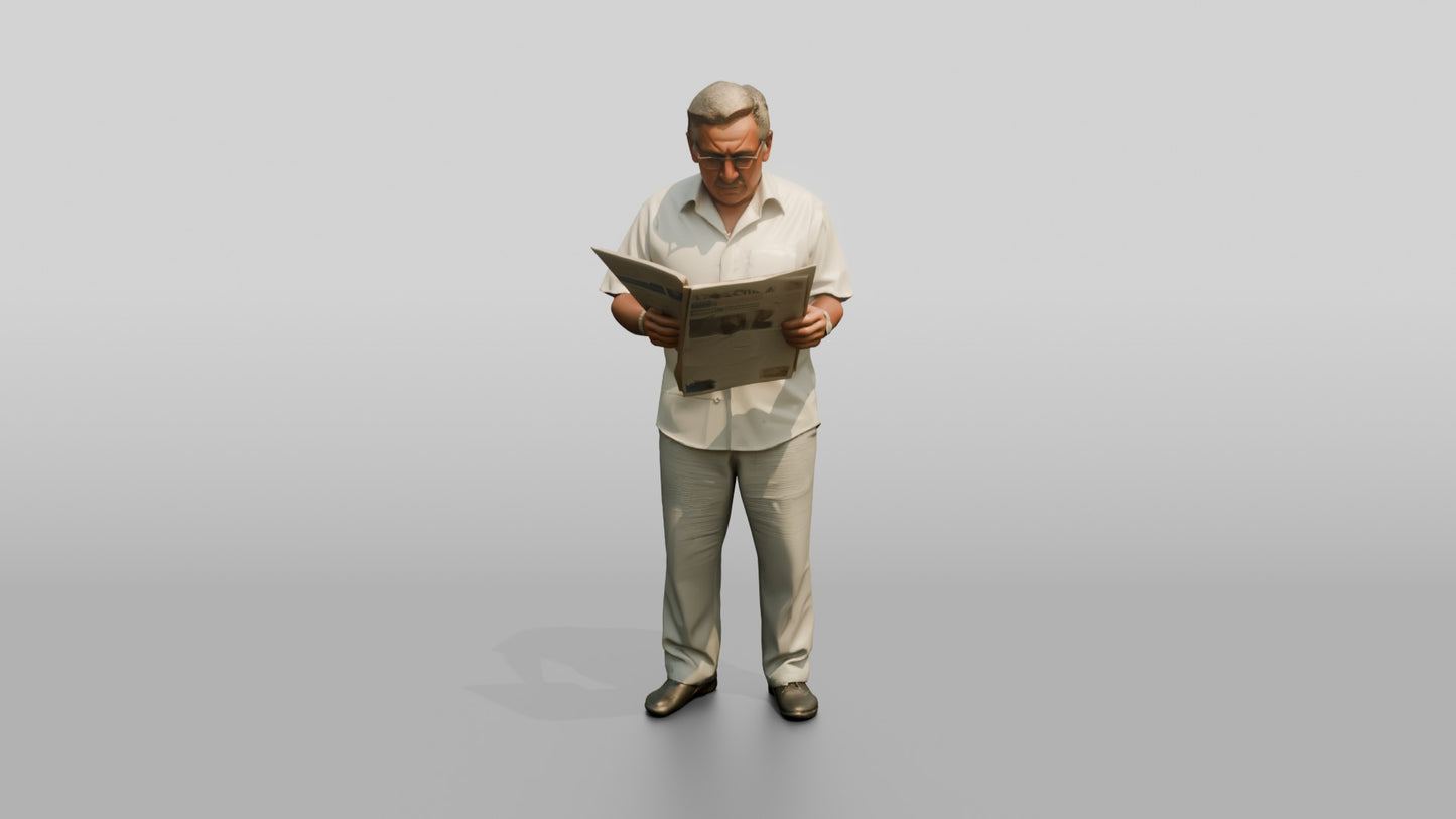 Elderly Stocky Cypriot Man Reading a Newspaper