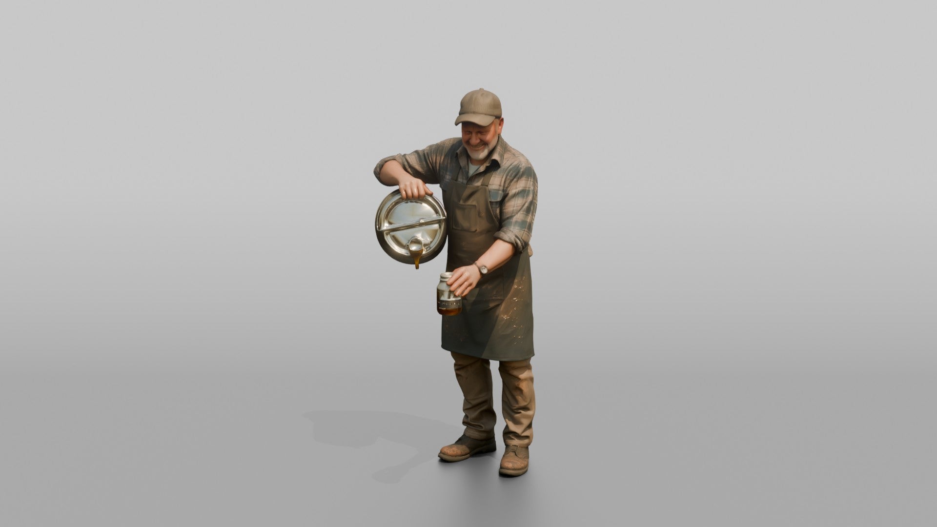 Farmer Pouring Clear Raw Honey Into Glass Jars