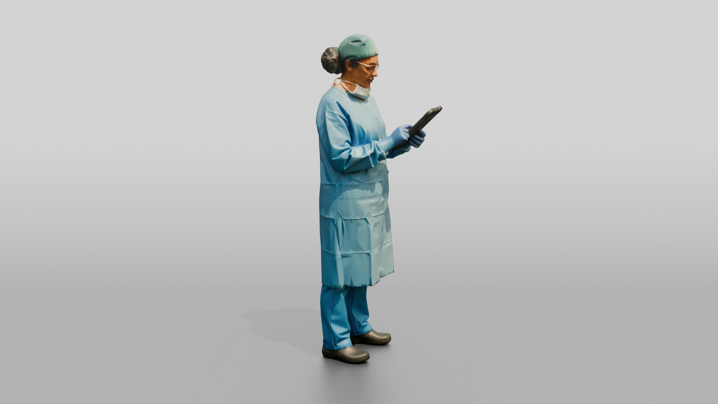 Middle-Aged Hispanic Woman Doctor with Tablet