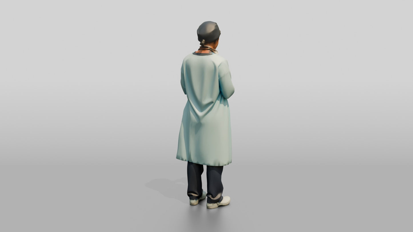 Middle-Aged Mixed-Race Woman Doctor on Phone