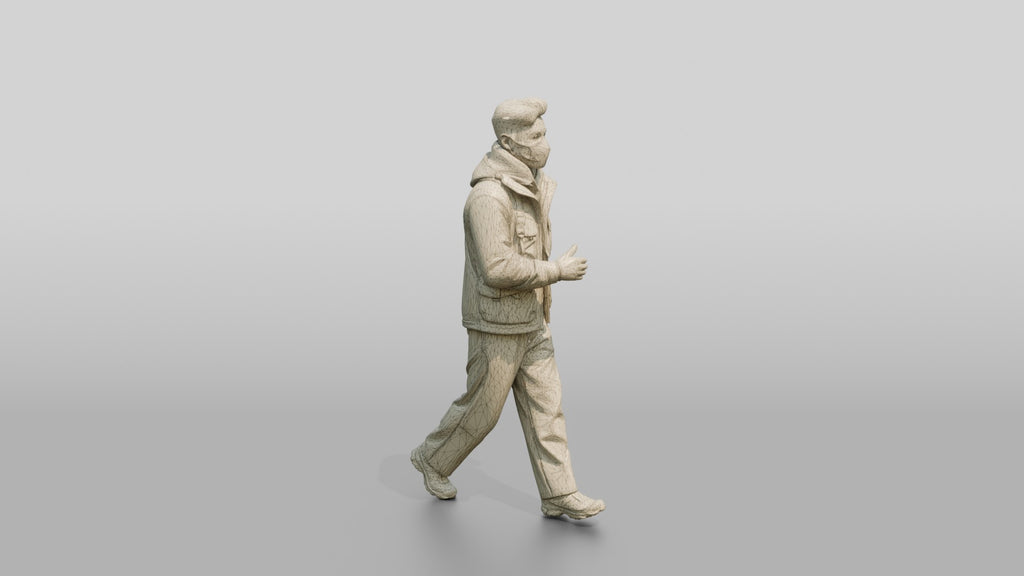 Techwear Man Walking in Layered Jacket
