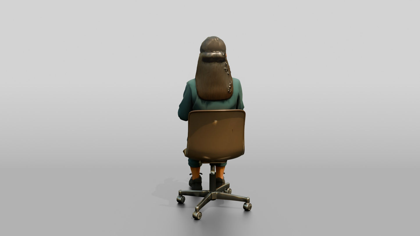 Woman Seated in a Teal Jumpsuit