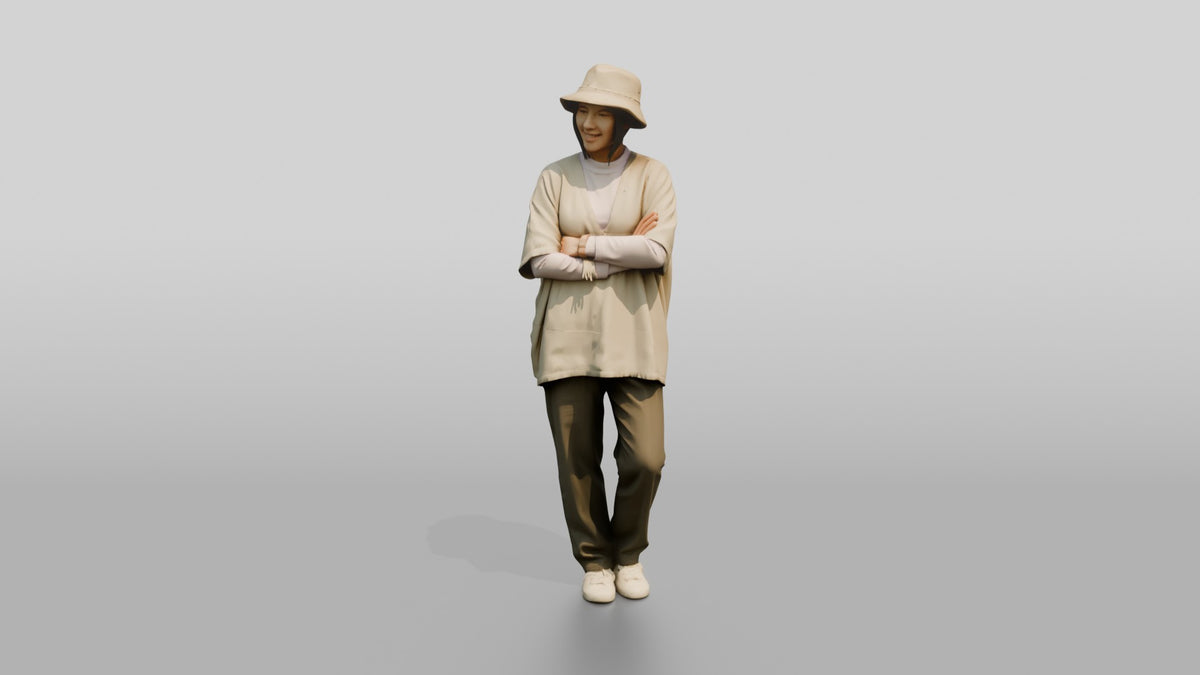 Woman Standing in Crossed-Arm Beach Pose - 3D character model, view 4