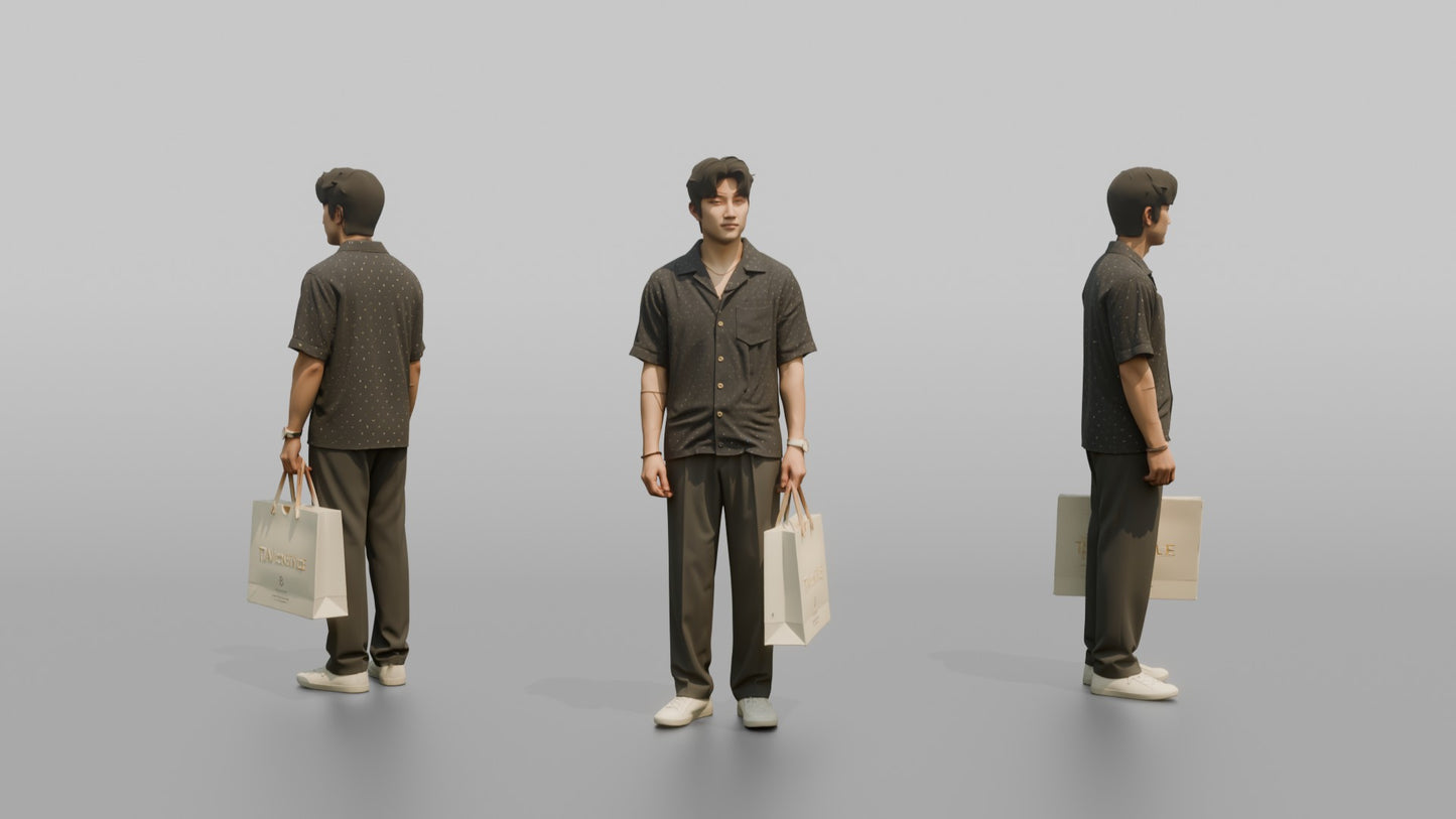 Vacationer Wearing Relaxed Camp Collar Shirt And Trousers