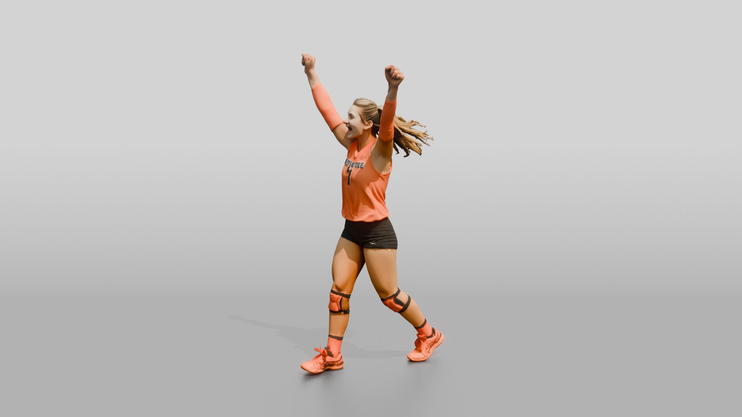 Caucasian Female Volleyball Player in Neon Orange Jersey