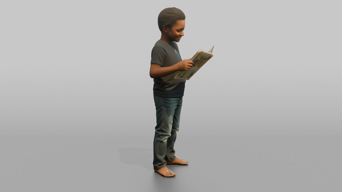 Son Holding A Comic Book Open With Both Hands - 3D character model, view 2