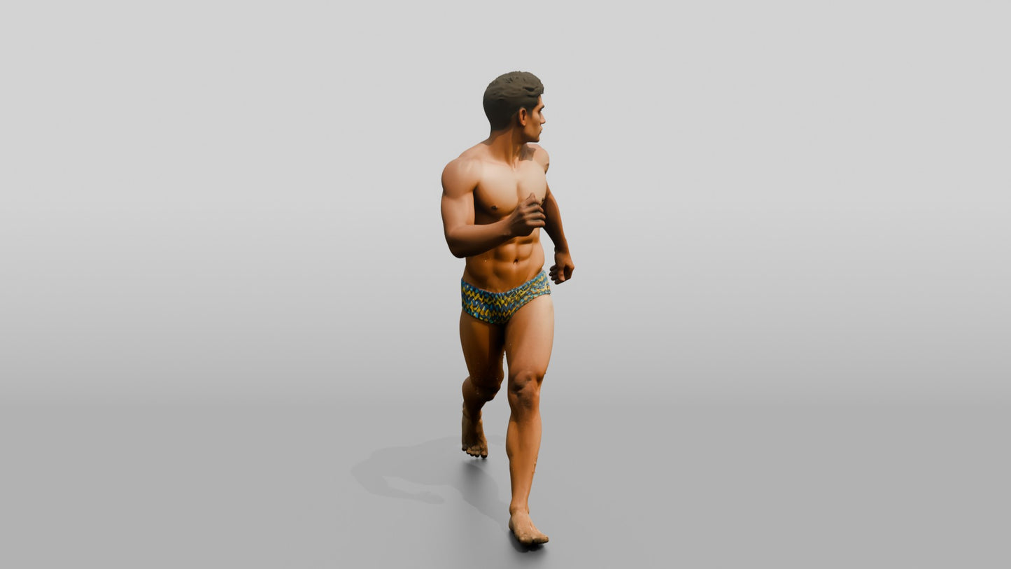 Mestizo Man in Zig-Zag Swim Brief Beach Walk