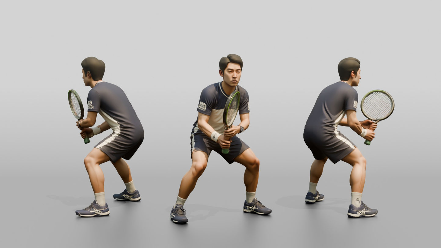 Male Tennis Player in a Tense Net-Ready Stance