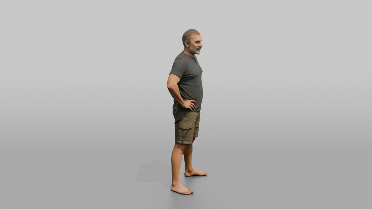 Physique Model Man Standing In A Confident Wide Stance, Hands On Hips - 3D character model, view 2
