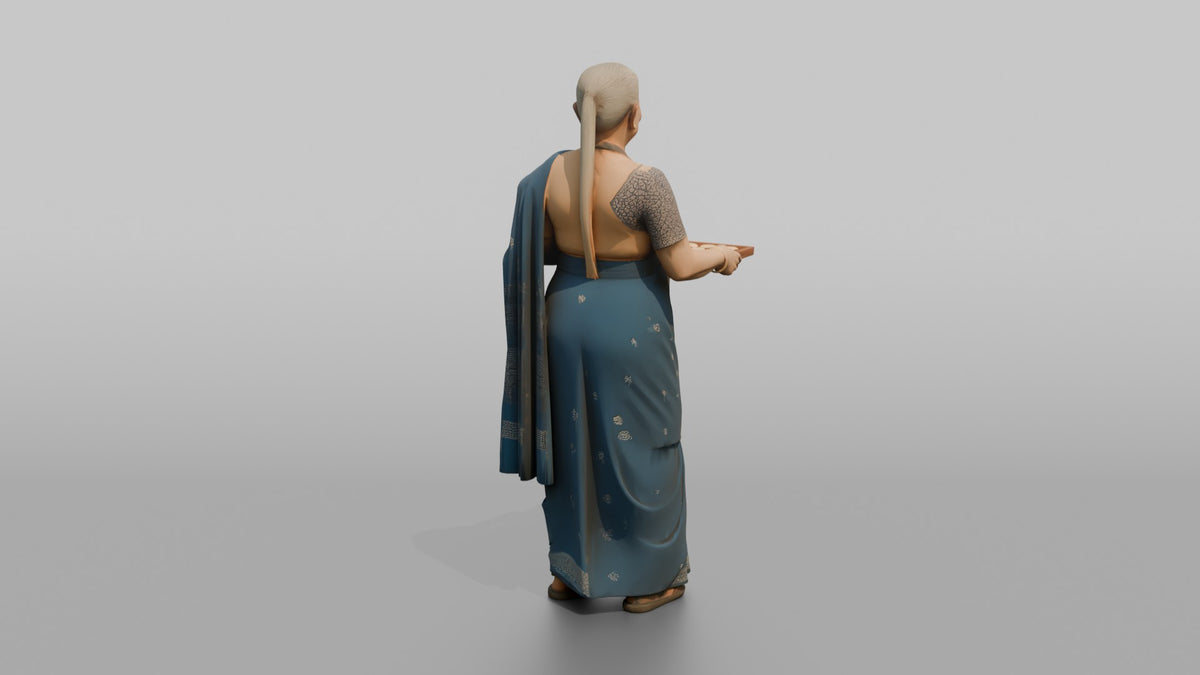 Grandmother Holding A Tray Of Freshly Baked Cookies - 3D character model, view 3