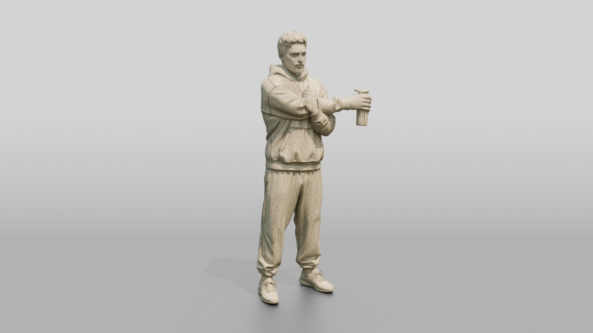 Man Stretching Arms with Protein Shaker