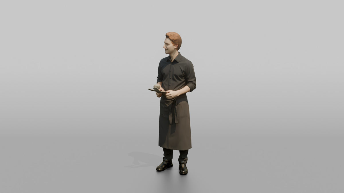 Server Woman Holding A Serving Spoon And Fork - 3D character model, view 4