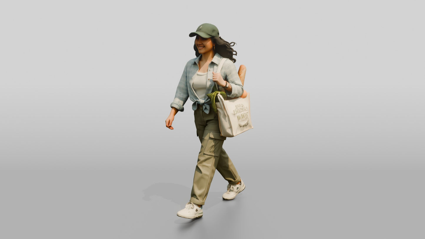 Latina Woman in Flannel Shirt with Tote Bag