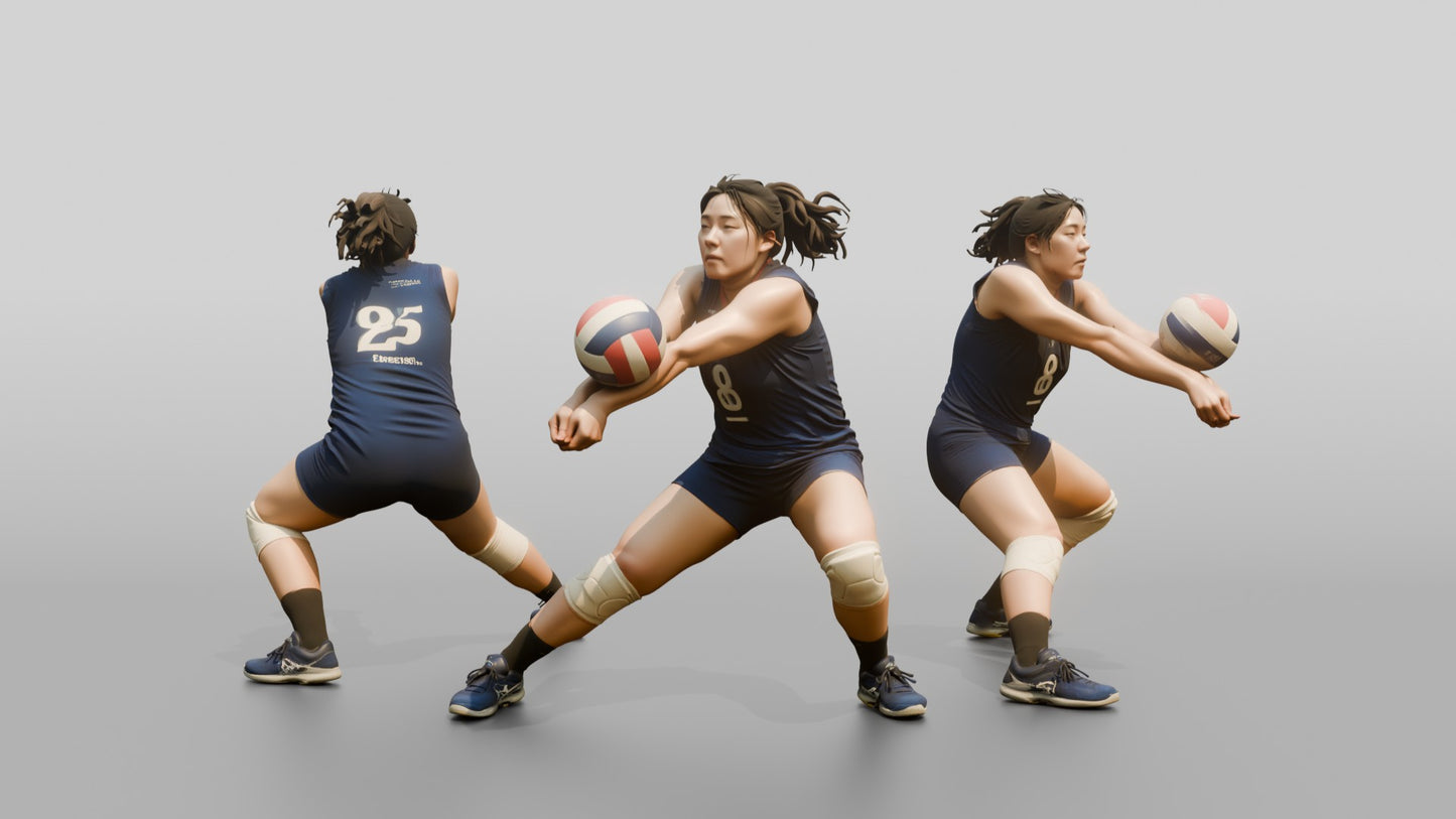 East Asian Female Volleyball Player in Dark Blue Uniform