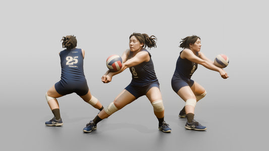 East Asian Female Volleyball Player in Dark Blue Uniform