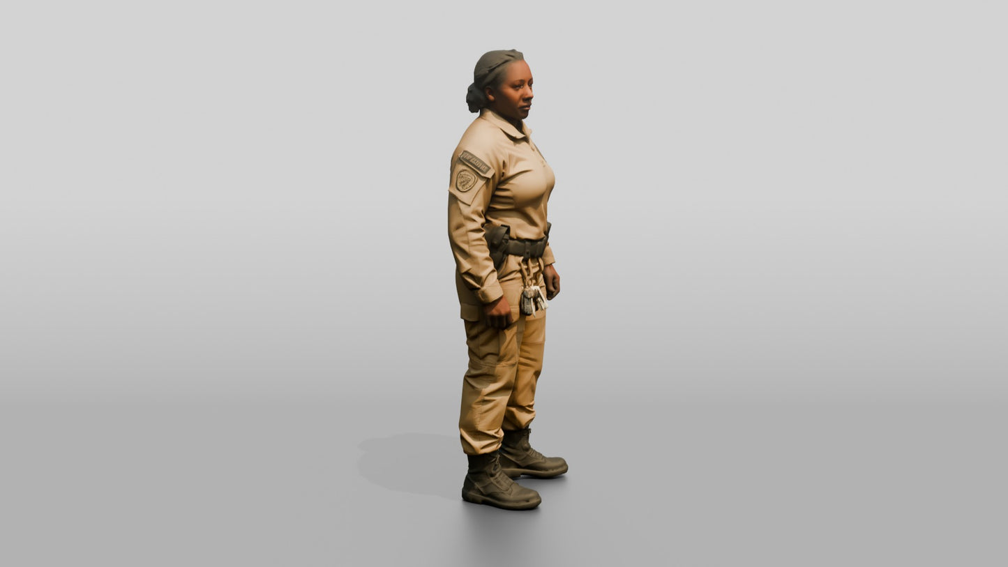 Black Female Guard in a Khaki Tactical Uniform