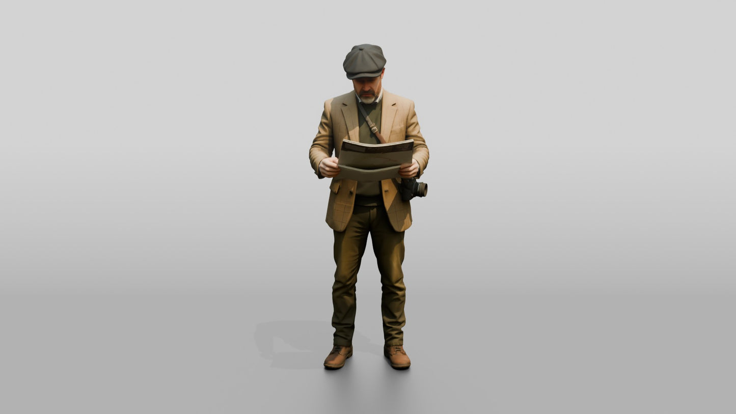 Man in Tweed Jacket with Camera