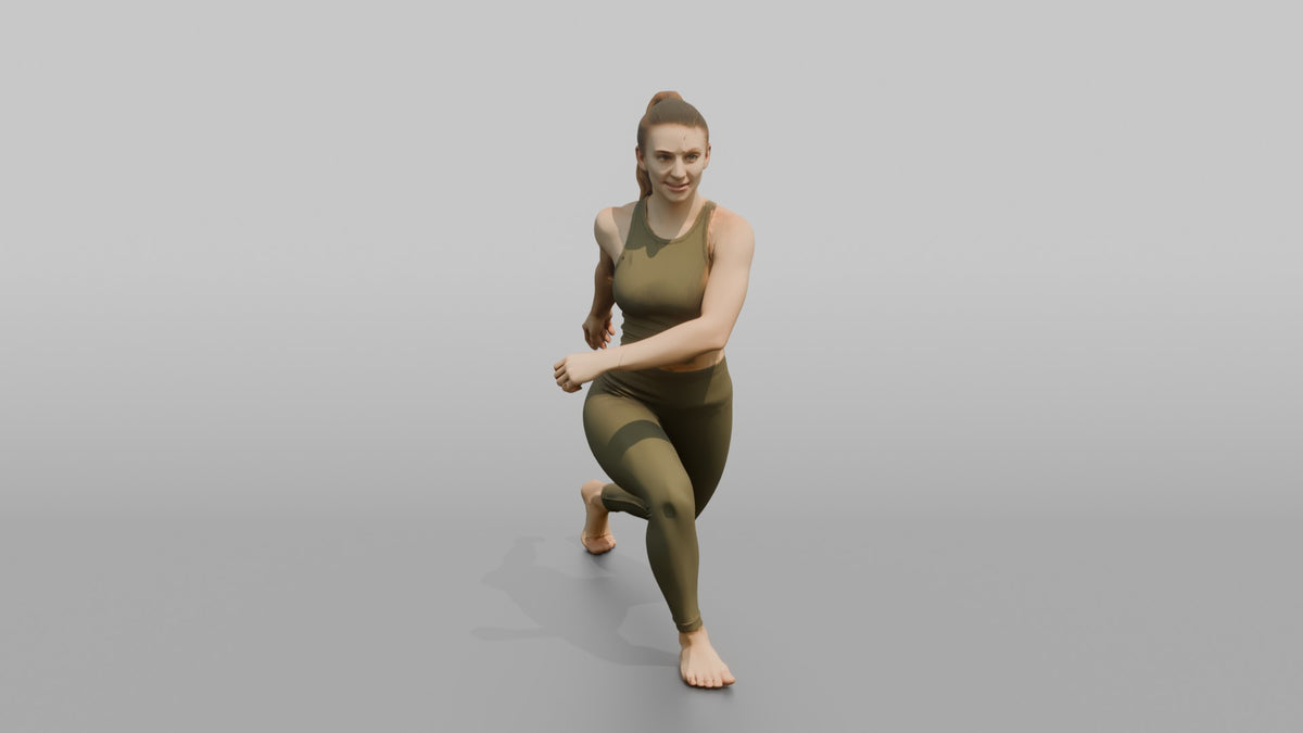 Fitness Influencer Woman Mid Lunge, Twisting Slightly - 3D character model, view 4