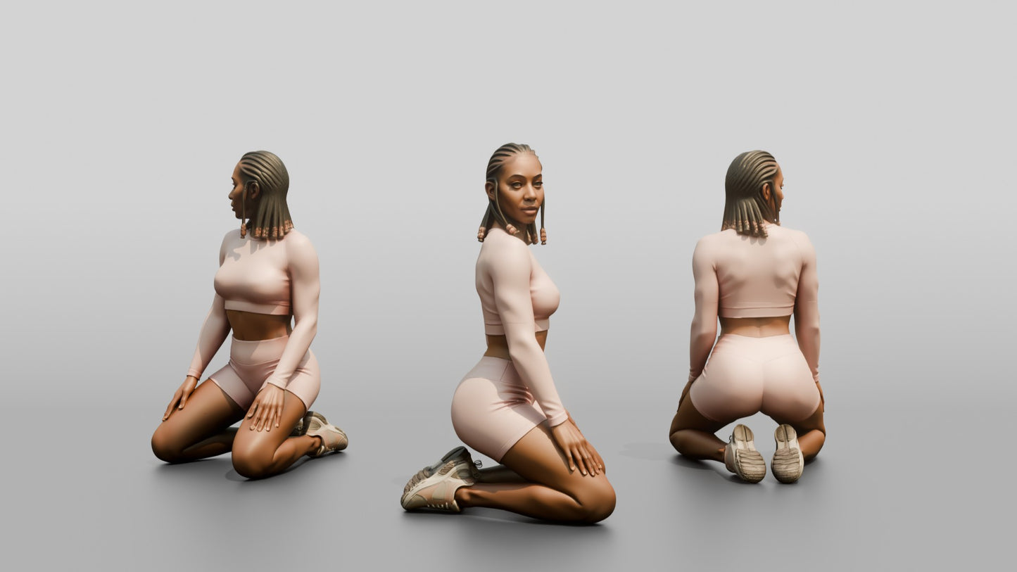 Woman with Braids Kneeling in Blush Activewear