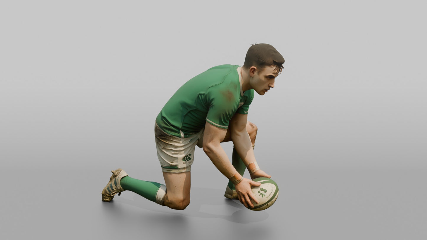 Irish Scrum-Half Scooping the Ball Off the Ground