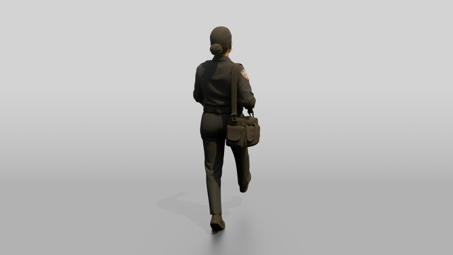 Female Police Officer Hurrying with a Bag