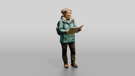 Woman Navigating Market with Map - 3D character model, view 1