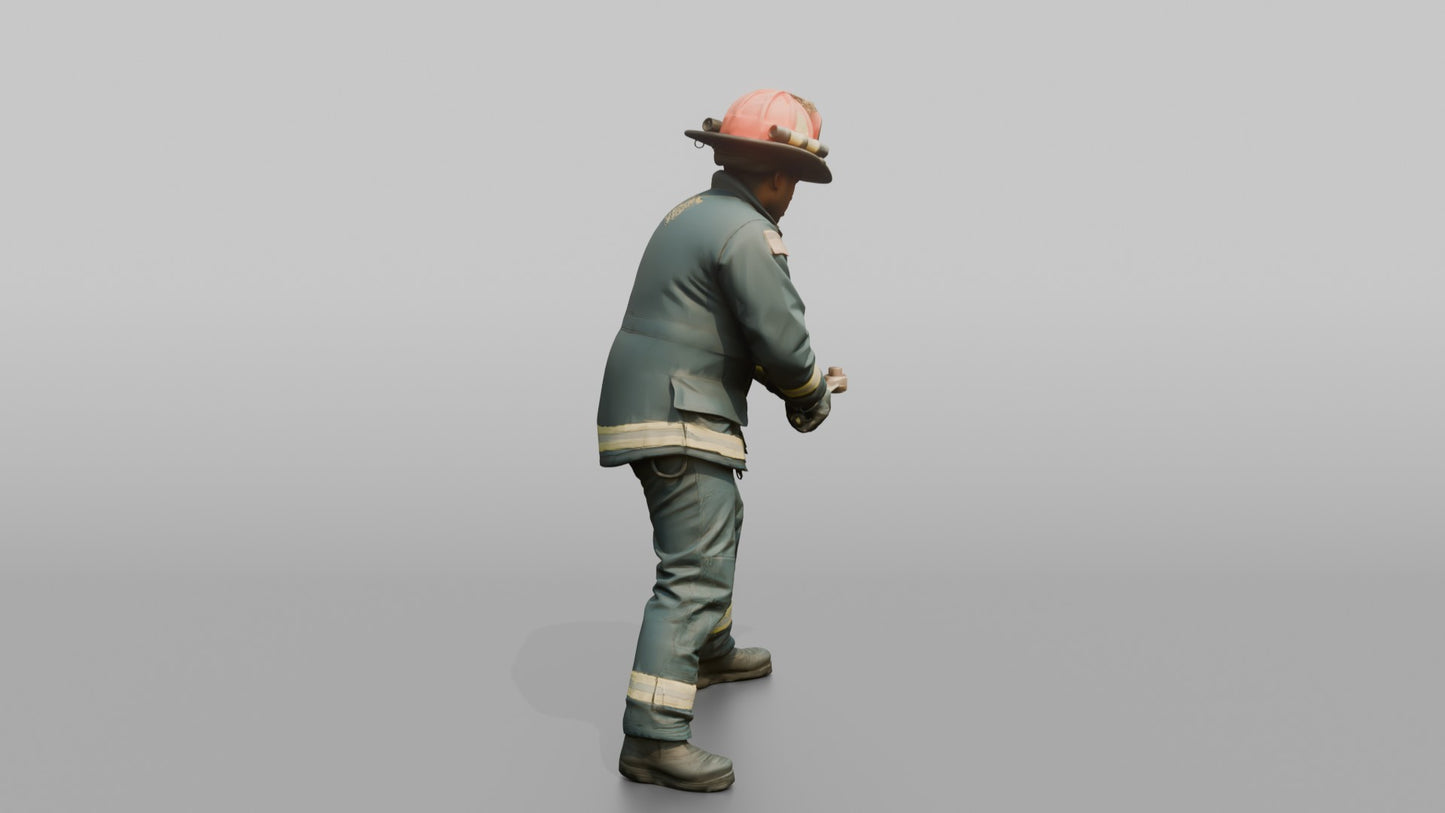 Firefighter Man Turning a Large Metal Fire Hydrant Valve Key