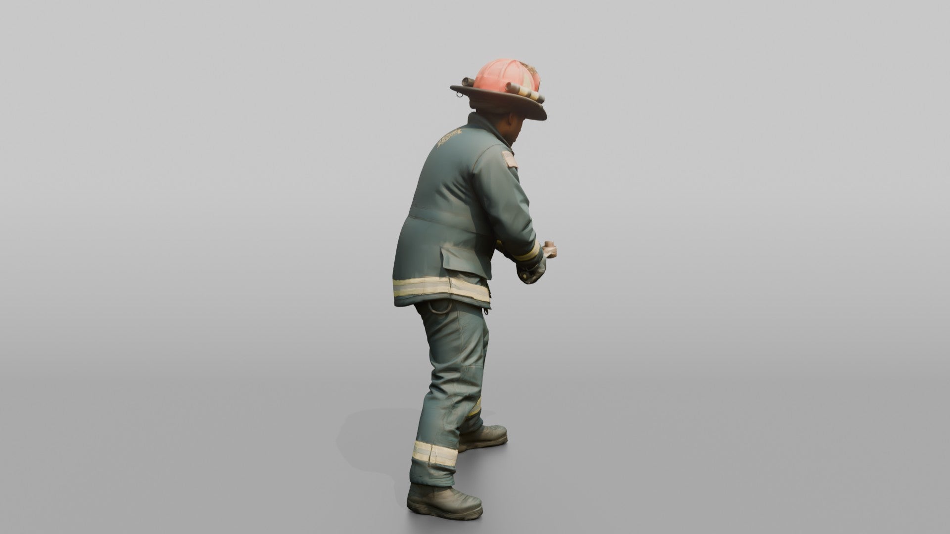 Firefighter Man Turning a Large Metal Fire Hydrant Valve Key