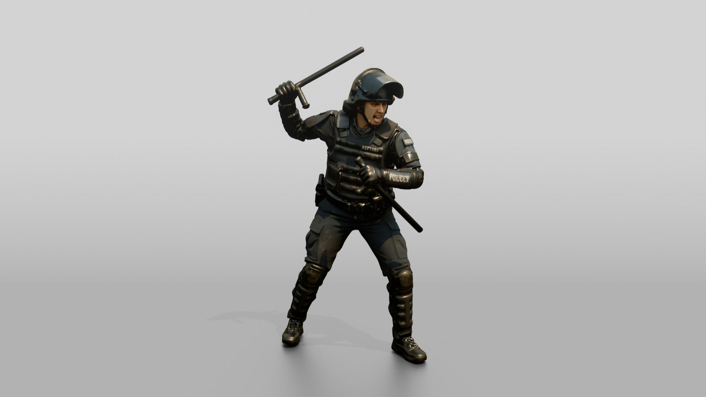 Riot Police Officer Striking with Baton