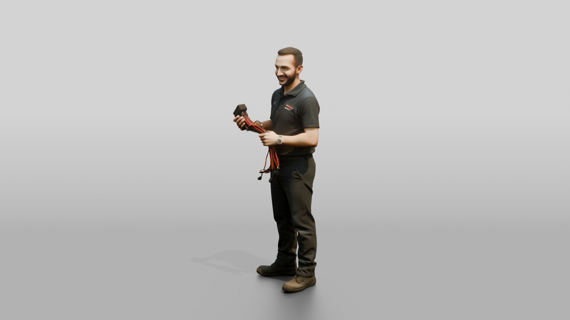 Mechanic Holding a Wire Harness Connector