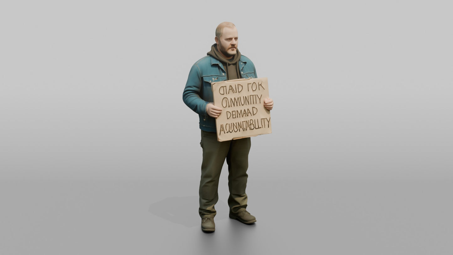 Protester Man Holding a Cardboard Protest Sign