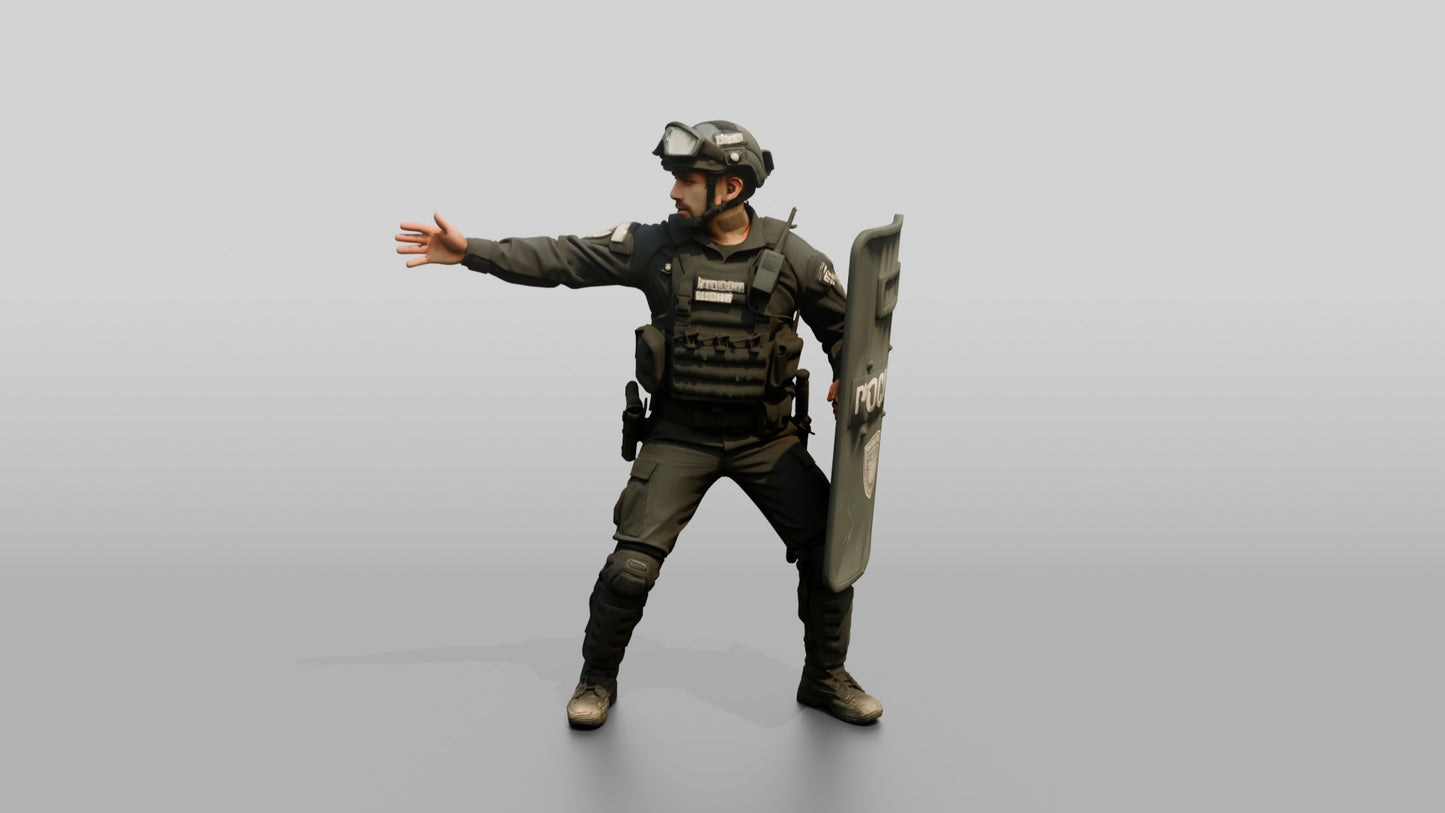 Riot Police Officers Interacting with Shields