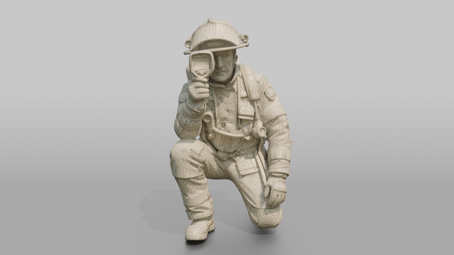 Firefighter Man Crouching Low with Thermal Vision Scope